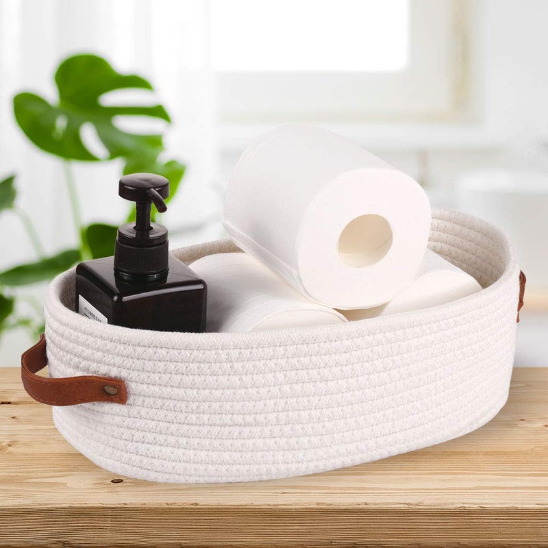 Oradrem Woven Storage Basket for Toilet Tank Top Farmhouse Home Decor Organizing Baskets for Bathroom Table and Counter 13""x5.9""x4"" White - Image 2